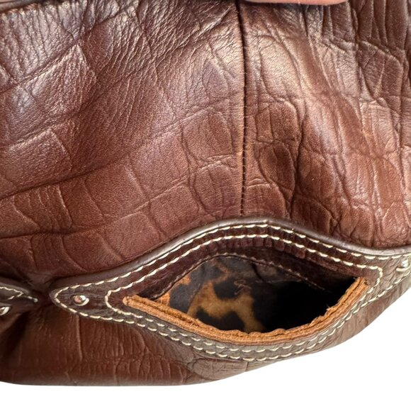 B. Makowsky Genuine Leather Boho Tote Bag Brown | Silver Hardware | Preowned - Picture 10 of 16